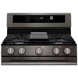 LG 30 in. 6.3 cu. ft. Smart Air-Fry True European Convection Gas Range with 5 Sealed Burners & Griddle - PrintProof Black Stainless Steel, , hires