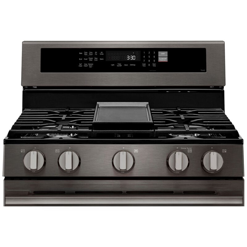 LG 30 in. 6.3 cu. ft. Smart Air-Fry True European Convection Gas Range with 5 Sealed Burners & Griddle - PrintProof Black Stainless Steel, , hires