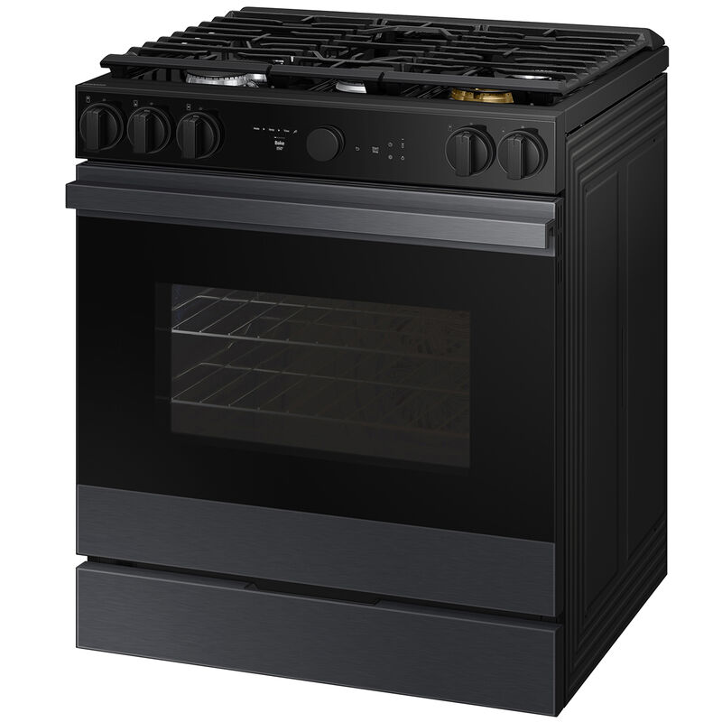 Samsung Bespoke 30 in. 6 cu. ft. Smart Air Fry True European Convection Slide-In Gas Range with 5 Sealed Burners & Griddle - Matte Black Steel, Matte Black Steel, hires