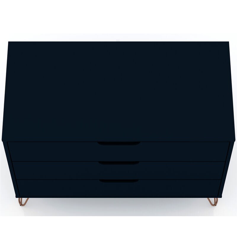 Manhattan Comfort Rockefeller Mid-Century Modern 3-Drawer Dresser - Tatiana Midnight Blue, Midnight Blue, hires