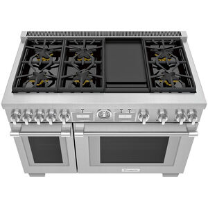 Thermador Pro Grand Professional Series 48 in. 8.2 cu. ft. Smart True European Convection Double Oven Dual Fuel Range with 6 Sealed Burners & Griddle - Stainless Steel, , hires