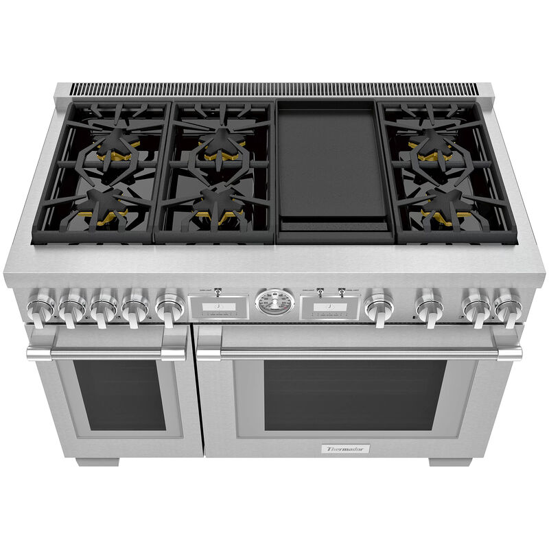 Thermador Pro Grand Professional Series 48 in. 8.2 cu. ft. Smart True European Convection Double Oven Dual Fuel Range with 6 Sealed Burners & Griddle - Stainless Steel, , hires