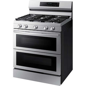 Samsung 30 in. 6.0 cu. ft. Smart Air Fry Convection Double Oven Freestanding Gas Range with 5 Sealed Burners & Griddle - Stainless Steel, Stainless Steel, hires