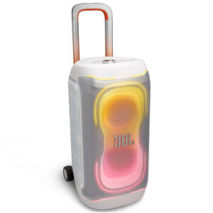 JBL PartyBox 330 Portable Party Speaker with JBL Legendary Sound, Futuristic Lighting, A Lelescopic Handle and Wide Wheels - White, , hires