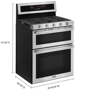 Maytag 30 in. 6 cu. ft. True European Convection Double Oven Gas Range with 5 Sealed Burners - Stainless Steel, , hires