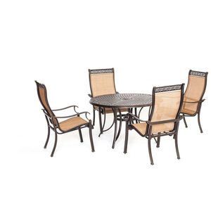 Hanover Manor 5-Piece 48" Round Cast Top Dining Set with Sling Back Chairs - Tan, , hires