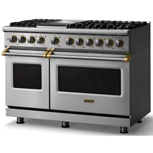 Viking 5 Series 48 in. 7.3 cu. ft. True European Convection Double Oven Dual Fuel Range with 6 Sealed Burners & Griddle - Stainless Steel, , hires