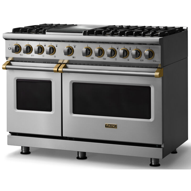 Viking 5 Series 48 in. 7.3 cu. ft. True European Convection Double Oven Dual Fuel Range with 6 Sealed Burners & Griddle - Stainless Steel, , hires