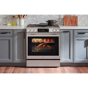 LG 30 in. 6.3 cu. ft. Smart Air-Fry True European Convection Slide-In Gas Range with 5 Sealed Burners & Griddle - PrintProof Stainless Steel, , hires