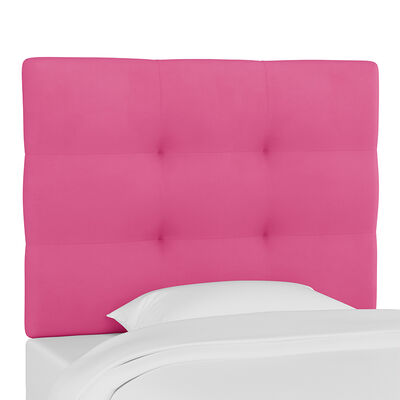 Skyline Furniture Kids Pull Tufted Microsuede Fabric Twin Size Headboard-Hot Pink | K-270TPRMHTP