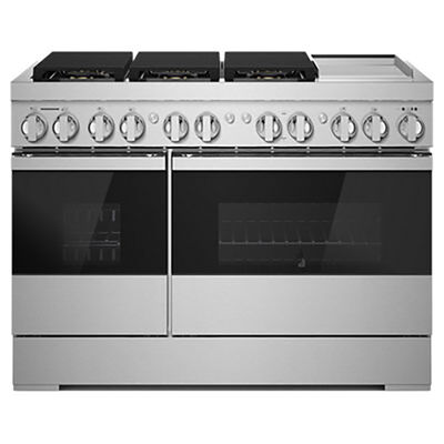 JennAir Noir Series 48 in. 6.3 cu. ft. Smart Convection Double Oven Freestanding Dual Fuel Range with 6 Sealed Burners & Griddle - Stainless Steel | JDSP548HM