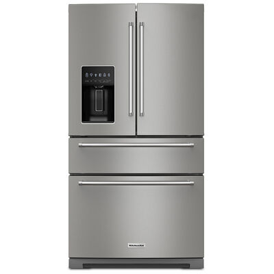 KitchenAid 36 in. 26.2 cu. ft. 4-Door French Door Refrigerator with Ice & Water Dispenser - Fingerprint Resistant Stainless | KRMF536RPS
