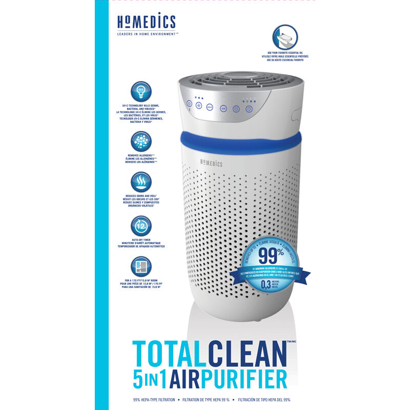 HOMEDICS TotalClean 5-In-1 Tower Small Room Air Purifier, , hires