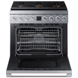 Dacor Transitional 36 in. 5.9 cu. ft. Smart Dual Convection Gas Range with Brass Burners - Silver Stainless, , hires