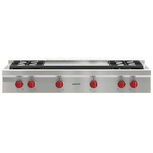 Wolf 48 in. Liquid Propane Gas Cooktop with 4 Sealed Burners & Griddle - Stainless Steel, , hires