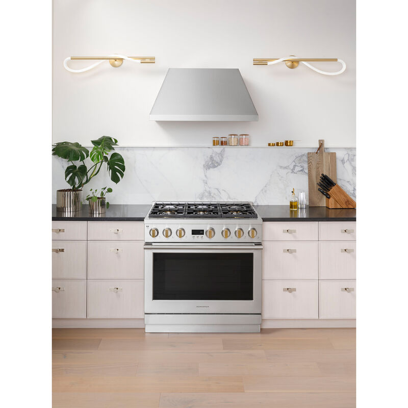 Monogram Statement Series 36 in. 6.2 cu. ft. Smart Convection Oven Freestanding Gas Range with 4 Sealed Burners & Griddle - Stainless Steel, , hires