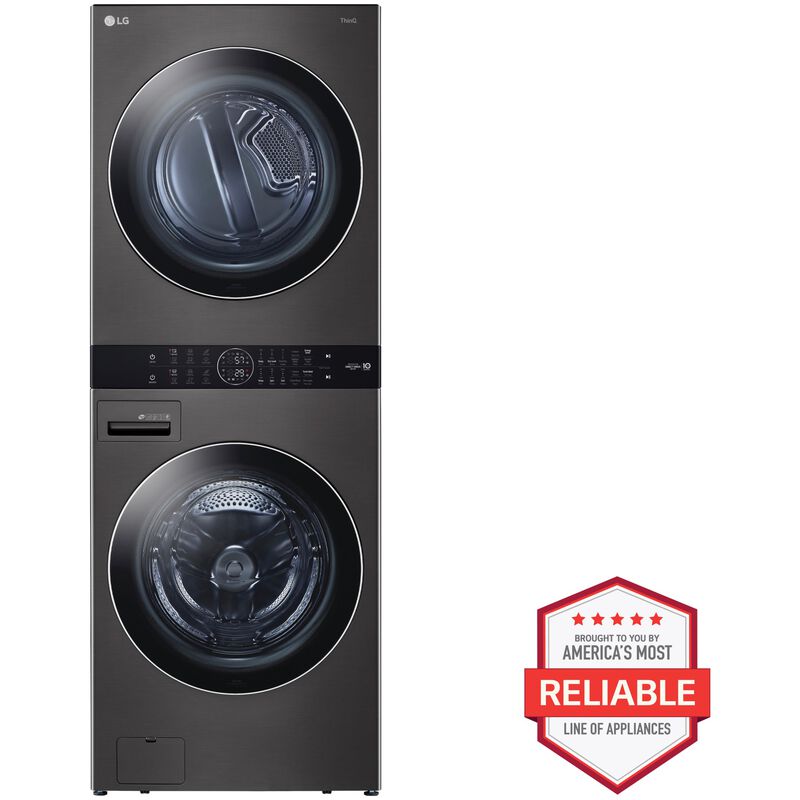 LG 27 in. WashTower with 4.5 cu. ft. Washer with 10 Wash Programs & 7.4 cu. ft. Electric Dryer with 9 Dryer Programs, Sensor Dry & Wrinkle Care - Black Steel, Black Steel, hires