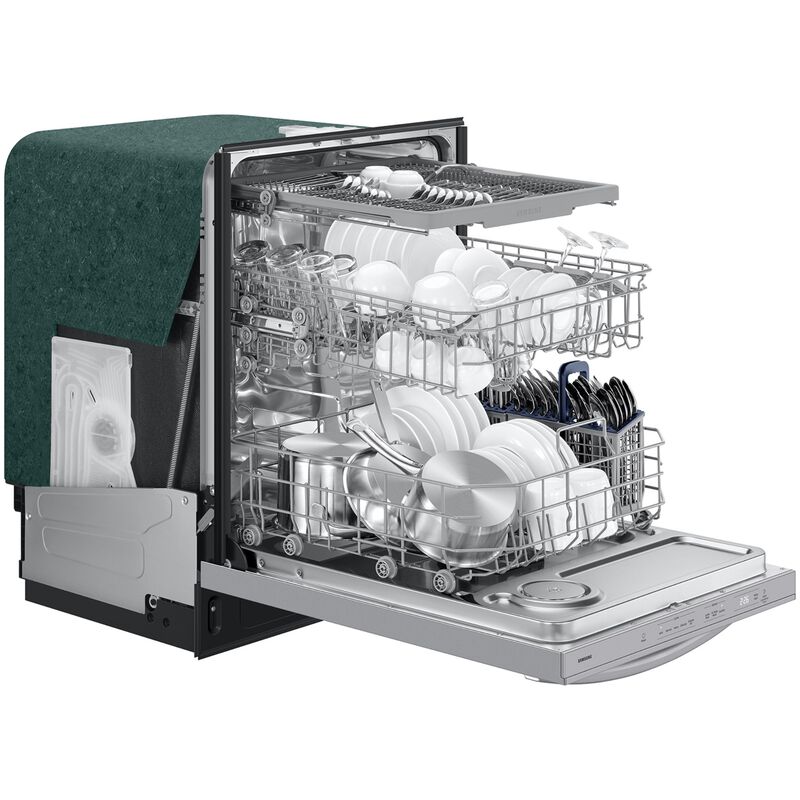 Samsung 24 in. Top Control Flush-Mount Dishwasher with 48 dBA Sound Level, 3rd-Rack & AutoRelease Door Drying - Fingerprint Resistant Stainless Steel, , hires