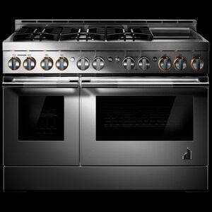 JennAir Rise Series 48 in. 6.3 cu. ft. Smart True European Convection Double Oven Gas Range with 6 Sealed Burners & Griddle - Stainless Steel, , hires