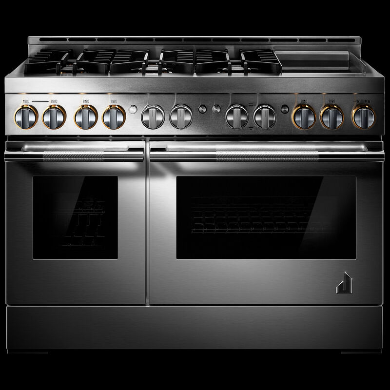 JennAir Rise Series 48 in. 6.3 cu. ft. Smart True European Convection Double Oven Gas Range with 6 Sealed Burners & Griddle - Stainless Steel, , hires