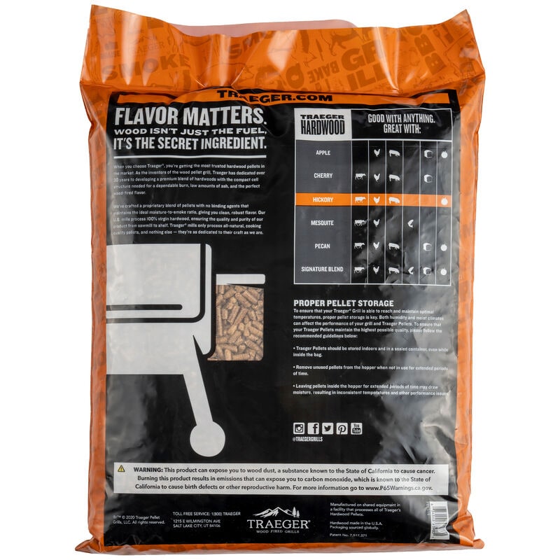 Traeger Hickory Hardwood Pellets - 20lb Bag, , hires