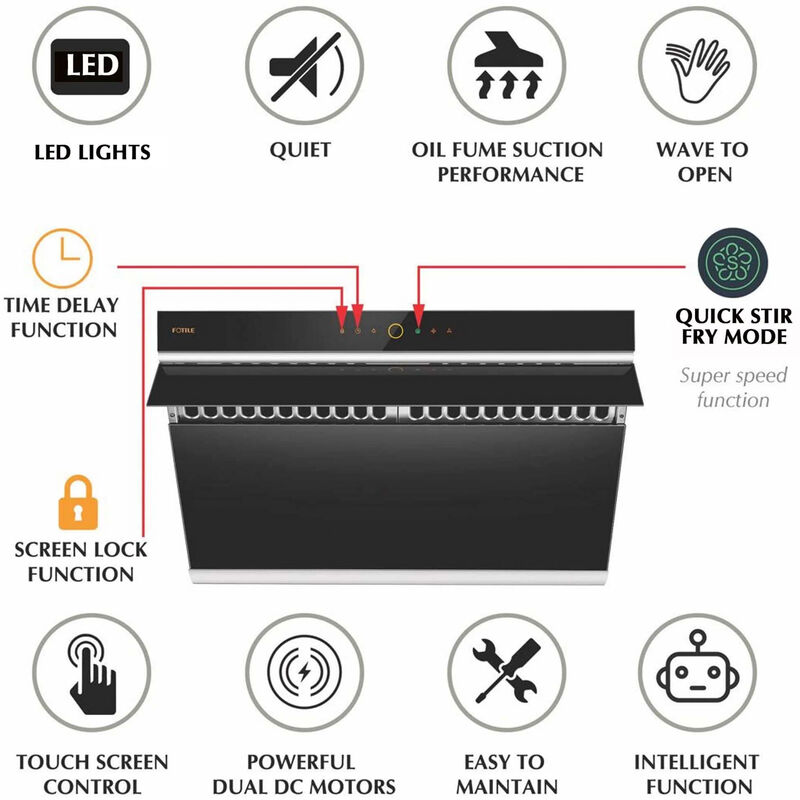 Fotile Prestige 36 in. Ducted Standard Style Range Hood with 1000 CFM, 4 Fan Speeds & 2 LED Lights - Onyx Black, , hires