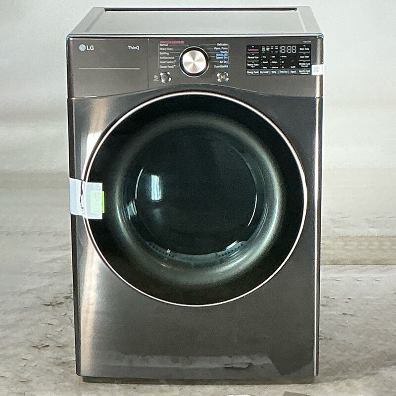 LG 27 in. 7.4 cu. ft. Smart Stackable Round-Door Gas Dryer with Built-In Intelligence, Sensor Dry, Turbo Steam, Sanitize & Steam Cycle - Black Steel (Open Box Good Condition), , hires
