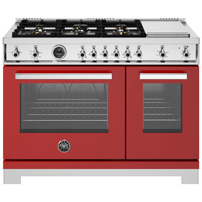 Bertazzoni Professional Series 48 in. 7.1 cu. ft. Convection Oven Freestanding Natural Gas Range with 6 Sealed Burners & Griddle - Red | PR486BTGMROT