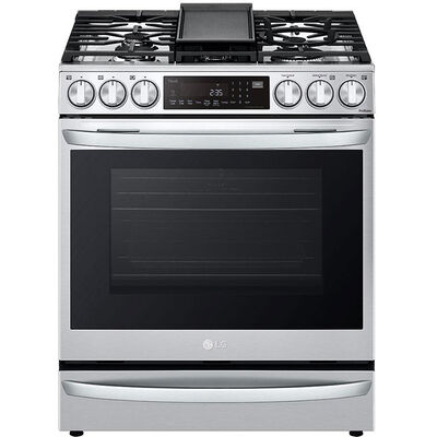 LG InstaView 30 in. 6.3 cu. ft. Smart Air Fry Convection Oven Slide-In Gas Range with 5 Sealed Burners & Griddle - Stainless Steel | LSGL6337F