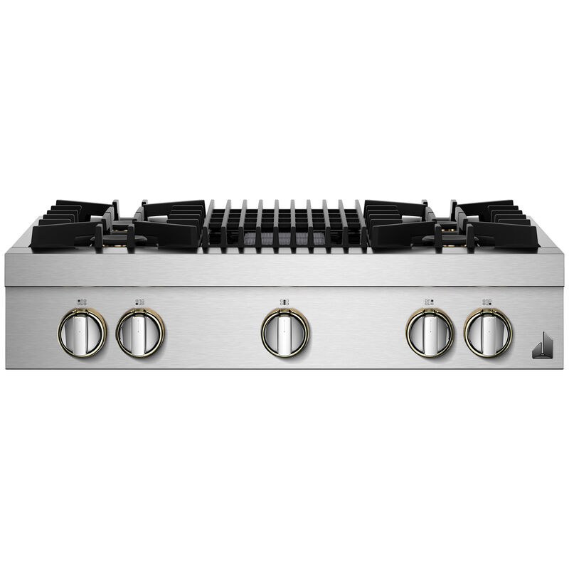 JennAir Rise 36" Slide-In Gas Cooktop with 4 Sealed Burners & Griddle - Stainless Steel, , hires