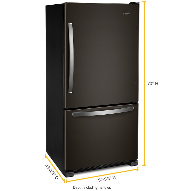 Whirlpool 33 in. 22.1 cu. ft. Bottom Freezer Refrigerator with Ice Maker - Black Stainless, Black Stainless, hires
