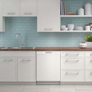 GE 24 in. Front Control Flush-Mount Dishwasher with 55 dBa Sound Level, Dry Boost & Pocket Handle - White, White, hires