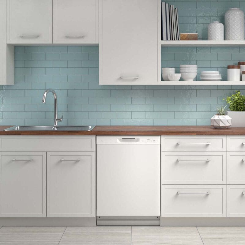 GE 24 in. Front Control Flush-Mount Dishwasher with 55 dBa Sound Level, Dry Boost & Pocket Handle - White, White, hires