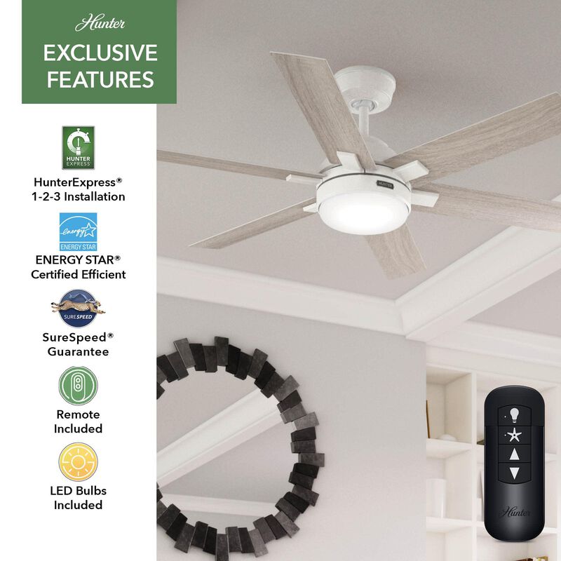 Hunter 52 in. Georgetown Energy Star HunterExpress Ceiling Fan with LED Light Kit & Handheld Remote - Fresh White, , hires