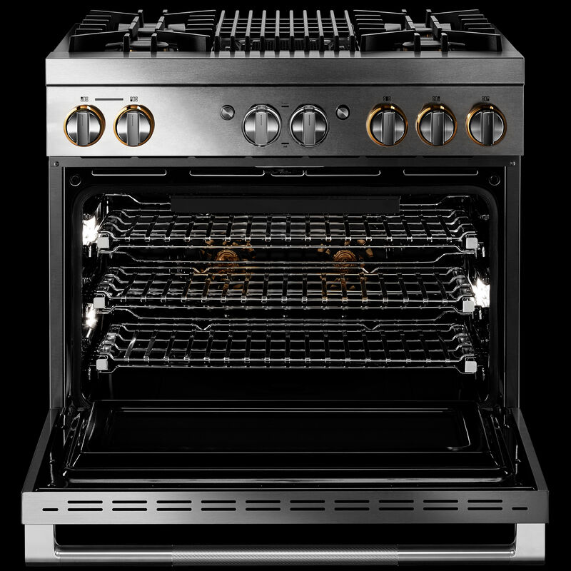 JennAir Rise Series 36 in. 5.1 cu. ft. Smart True European Convection Dual Fuel Range with 4 Sealed Burners & Grill - Stainless Steel, , hires