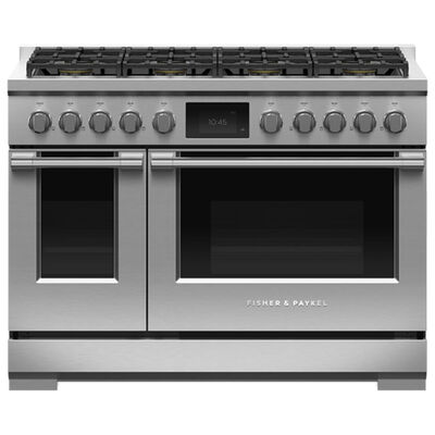 Fisher & Paykel Pro Series 9 48 in. 6.9 cu. ft. Smart Air Fry Convection Double Oven Freestanding LP Gas Dual Fuel Range with 8 Sealed Burners - Stainless Steel | RDV3488L