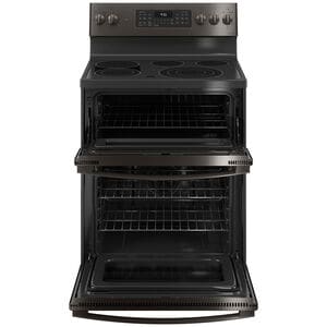 GE Profile 30 in. 6.6 cu. ft. Smart Air Fry True European Convection Double Oven Electric Range with Radiant Burners - Black Stainless, Black Stainless, hires