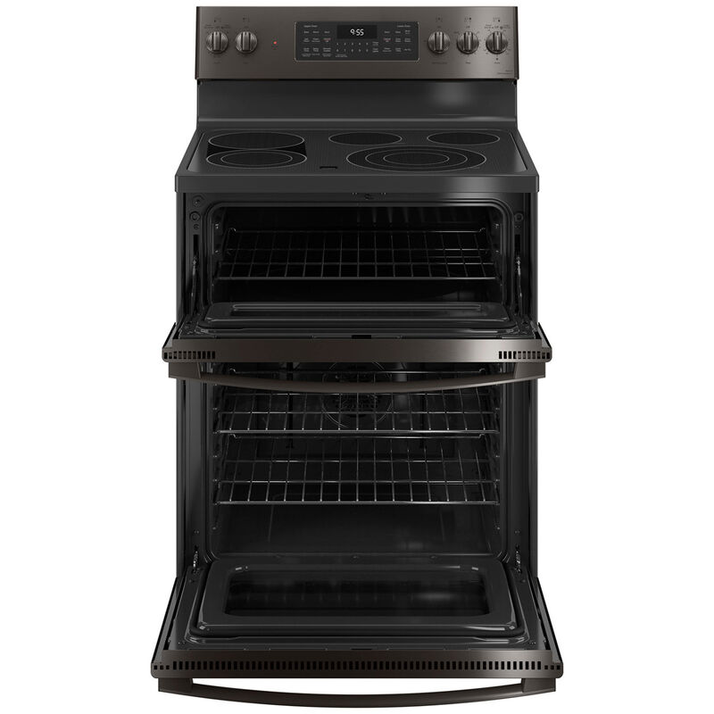 GE Profile 30 in. 6.6 cu. ft. Smart Air Fry True European Convection Double Oven Electric Range with Radiant Burners - Black Stainless, Black Stainless, hires