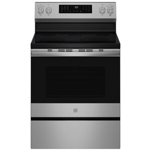 GE Profile 30 in. 5.3 cu. ft. Smart Air-Fry Standard Convection Electric Range with Radiant Burners - Fingerprint Resistant Stainless Steel, , hires