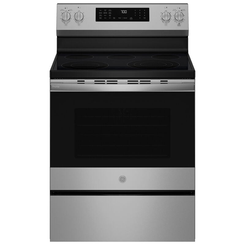 GE Profile 30 in. 5.3 cu. ft. Smart Air-Fry Standard Convection Electric Range with Radiant Burners - Fingerprint Resistant Stainless Steel, , hires