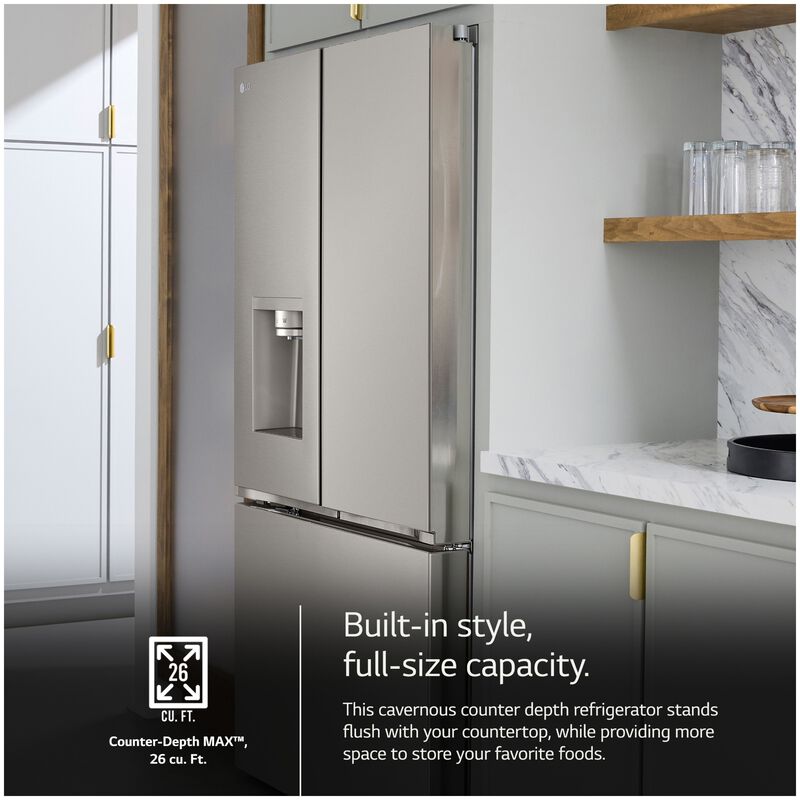 LG 36 in. 25.5 cu. ft. Smart Counter Depth French Door Refrigerator with External Ice & Water Dispenser, 4 types of Ice and Pocket Doors - PrintProof Stainless Steel, PrintProof Stainless Steel, hires