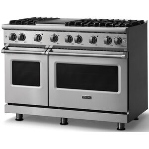 Viking 5 Series 48 in. 6.1 cu. ft. Standard Convection Double Oven Gas Range with 6 Sealed Burners & Griddle - Stainless Steel - Liquid Propane Gas, Polished Chrome Trim Option, , hires