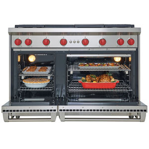 Wolf 48 in. 6.9 cu. ft. Convection Double Oven Freestanding LP Gas Range with 6 Sealed Burners & Griddle - Stainless Steel, , hires