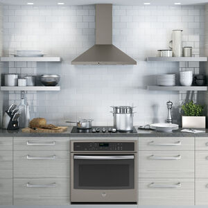 GE 30 in. Convertible Chimney Style Range Hood with 350 CFM, 4 Fan Speeds & 2 Halogen Lights - Slate, , hires