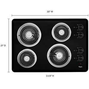 Whirlpool 30 in. 4-Burner Electric Coil Cooktop with Simmer Burner & Power Burner - Black, Black, hires