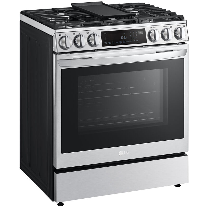 LG InstaView 30 in. 6.3 cu. ft. Smart Air Fry True European Convection Slide-In Gas Range with 5 Sealed Burners & Griddle - Stainless Steel, Stainless Steel, hires