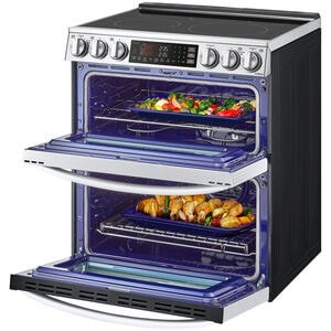 LG InstaView 30 in. 7.3 cu. ft. Smart Air Fry True European Convection Double Oven Slide-In Electric Range with Smoothtop Burners - PrintProof Stainless Steel, PrintProof Stainless Steel, hires