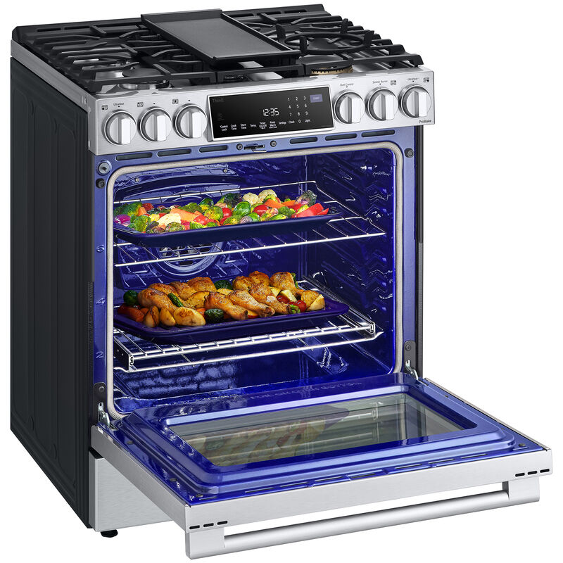 LG Studio 30 in. 6.3 cu. ft. Smart Air Fry Convection Oven Slide-In Dual Fuel Range with 5 Radiant Burners, Griddle - Stainless Steel, , hires