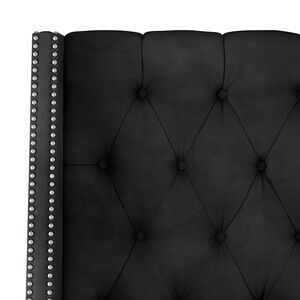 Skyline Full Nail Button Tufted Wingback Headboard in Velvet - Black, Black, hires
