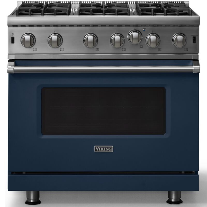 Viking 5 Series 36 in. 5.1 cu. ft. Standard Convection Gas Range with Open Burners - Slate Blue, , hires